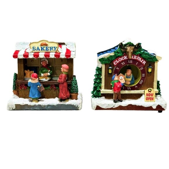 Clock Repair and Bakery Christmas Village Moments in Time 4" LED Lights *WORKS - Picture 1 of 13